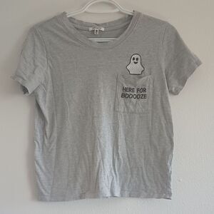 Messy Bun Just Chillin "Here For Booooze" Gray Tshirt Women's Sz S Cotton Blend